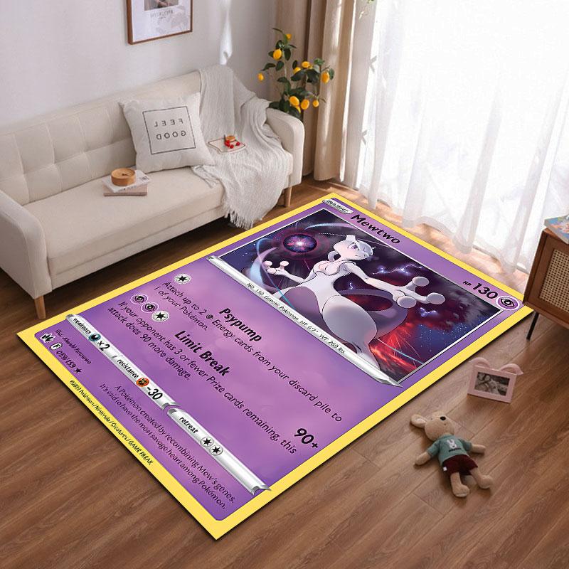 Mewtwo Pokemon Psypump Trading Card Limit Break Area Rug, Collectible Psychic Card Style Design, Cozy Fan Floor Decor and All Seasons Gift
