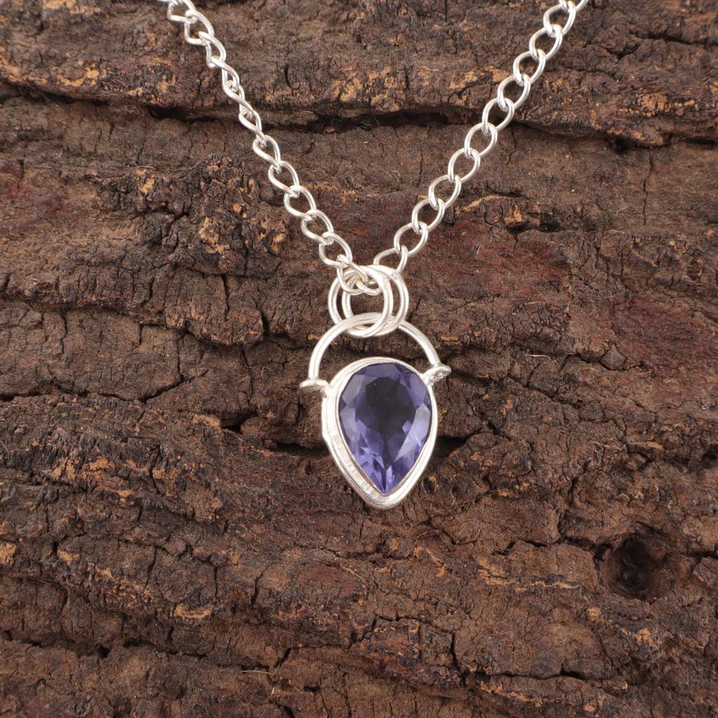 Иолит Драгоценный камень Стерлинговое серебро Подарок дочери Модный помолвочный кулон Ювелирное изделие PP-56-14