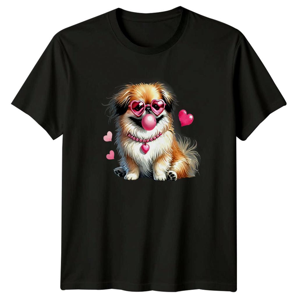 Cute Fluffy Dog Heart Glasses Love Animals Unisex Unisexs Graphic Tee Shirt