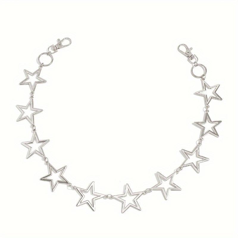 Unisex Punk Chain - Heavy-Duty Alloy Waist Chain with Hollow Star Charms, Edgy Belt accessory for Men & Women - Perfect for Jeans, Concerts, Gothic Ou