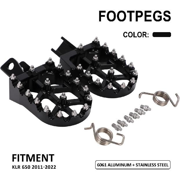 JFG RACING Motorcycle Footpegs Foot Pegs Pedals Rests CNC For KLR 650 KLR650 1987-2018 -2024 Black