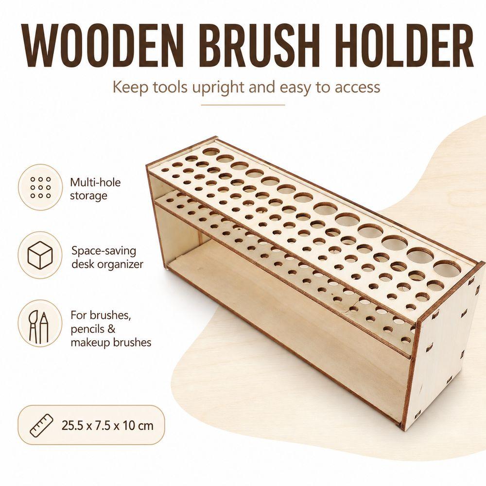 Multi Hole Brush Holder Wooden Brush Storage Rack New Pencil Holder Desk Organization