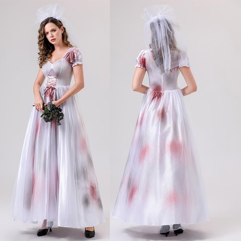 Womens Halloween Costume Evil Witch Outfit Ghost Bride Cosplay Dress Fancy Party Adults