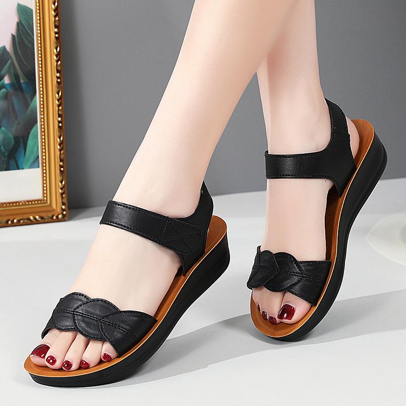 Женские летние римские сандалии на плоской подошве, нарядные повседневные сандалии с открытым носком для девочек, большие размеры