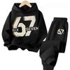 67 Chic Children's Hoodies Set 3-12Y Korean Streetwear Block Tracksuit Fashion Comfortable Kids Sweatshirt 2 Pcs Sets Pant Suit