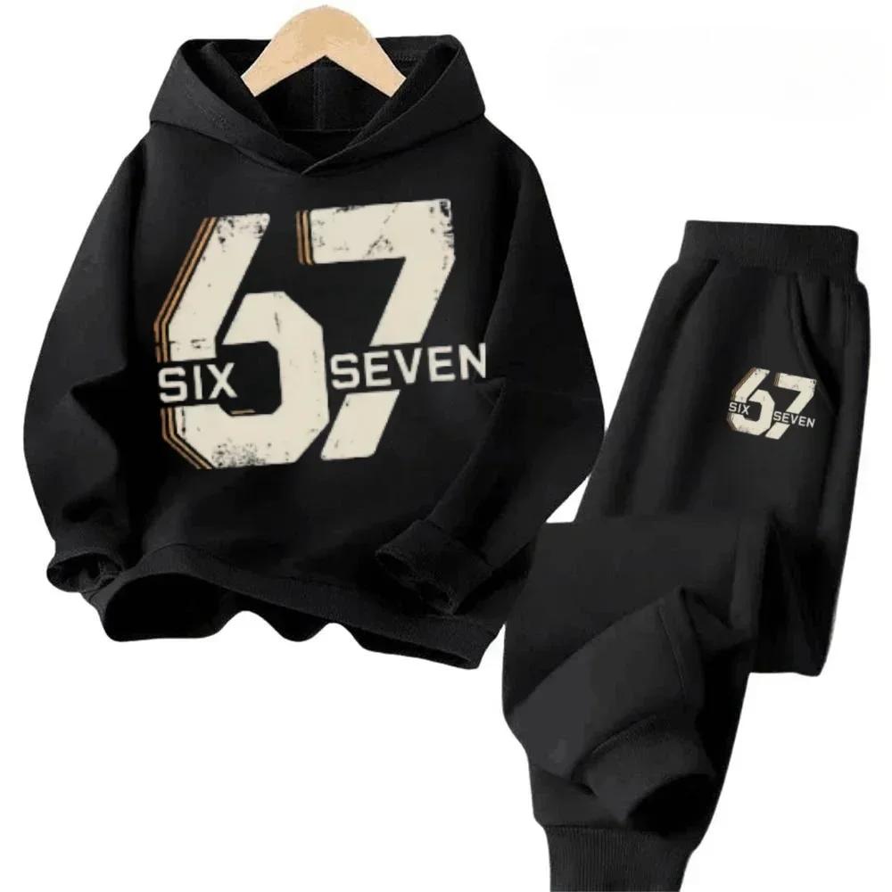 67 Chic Children's Hoodies Set 3-12Y Korean Streetwear Block Tracksuit Fashion Comfortable Kids Sweatshirt 2 Pcs Sets Pant Suit