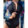 2024 Summer Women Diving Suit Long Sleeve Sun-proof Swimsuit Floral Print Zipper One-Piece Swimsuit Slim Bathing Suits Biquinis
