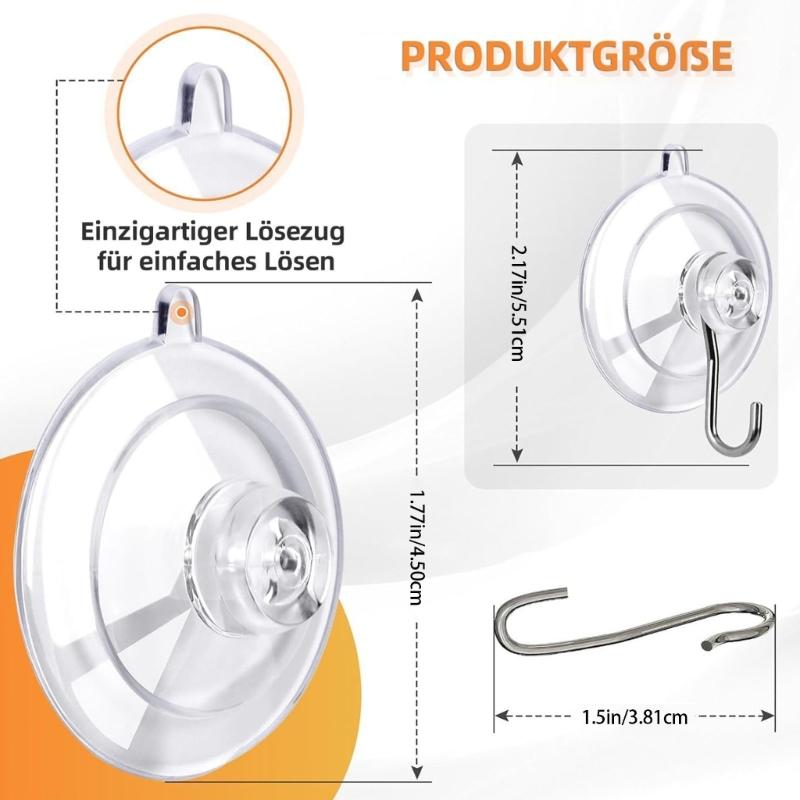 Pack Of 12 Clear PVC Suction Cup Hooks With Nonrust Steel Hooks Holds Up To 10lbs For Bathroom Kitchen Glass Tile