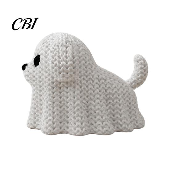 Moisture-proof Spooky Decoration 3D Printed Ghost Dog/Cat Figurine Ornaments, Knitted Texture Halloween Animal Stable Decorations, Small Cute