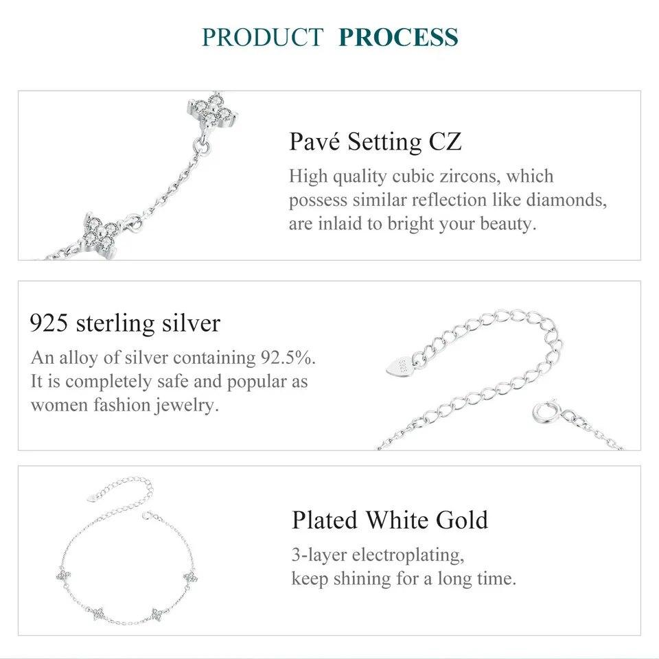 Браслет BAMOER из стерлингового серебра 925 пробы, браслет из белого золота с блестящим цирконом и цветком для женщин и девочек, классический темперамент, изысканные ювелирные изделия, подарки