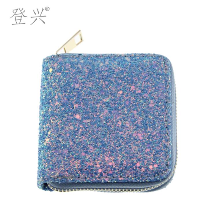 New Laser Fluorescent Diamond Sequins Women's Short PU Wallet, Student Children's Bag