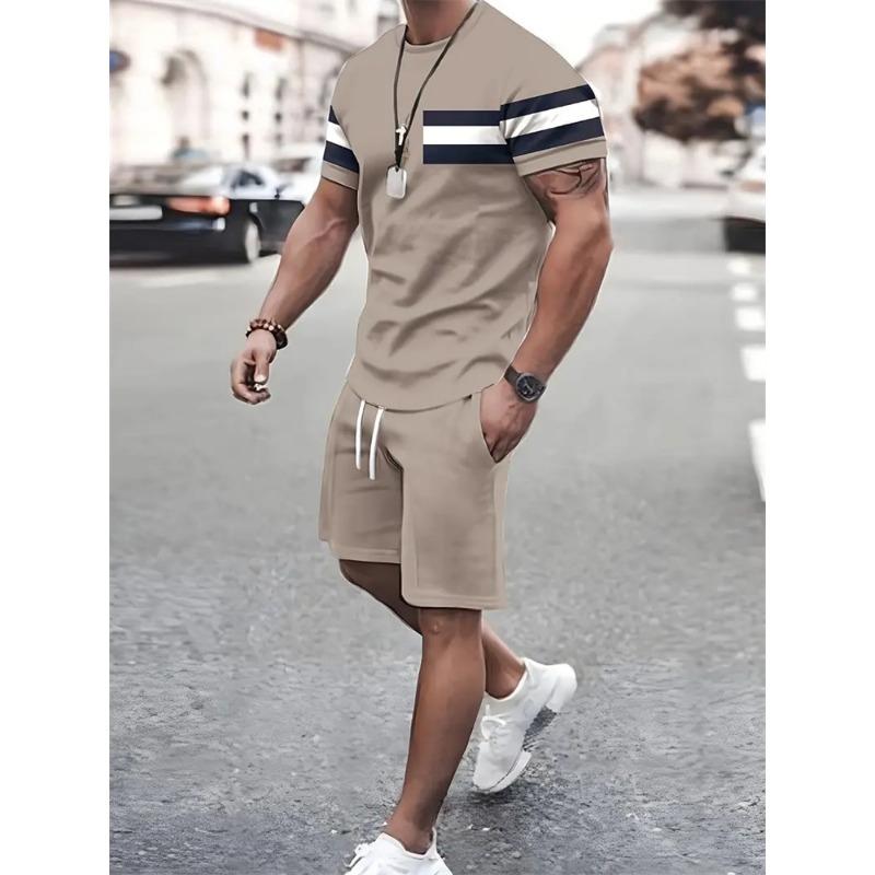 Новая летняя мужская спортивная одежда, футболка с короткими рукавами, костюм из двух частей, одежда для путешествий на открытом воздухе, шорты большого размера, тренировочная одежда