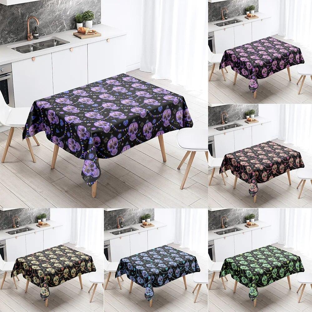 Красочные скатерти для вечеринки с черепом, домашний декор, устойчивые к пятнам водонепроницаемые украшения для стола, прямоугольные кухонные столешницы для камина