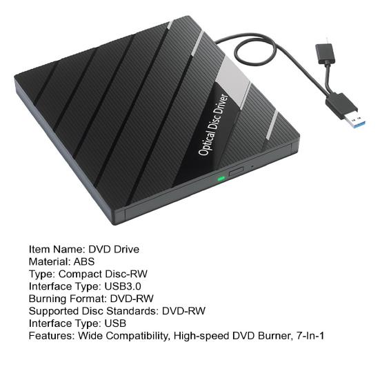 Портативный DVD-плеер Yousheng USB 3.0 Type C 7-в-1, устройство записи компакт-дисков с устройством чтения карт памяти, USB-концентратор, внешний DVD-привод для Windows Mac PC, ноутбука