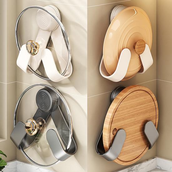 1/2 шт. Подставка-держатель для крышки кастрюли на присоске, настенный вращающийся дизайн, простая установка, держатель для крышки кастрюли, кухонный органайзер