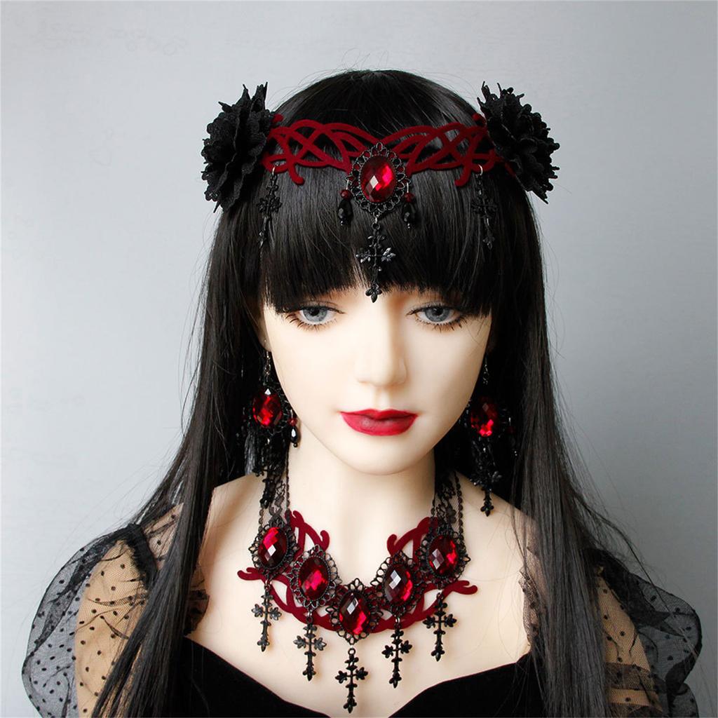 Goth Headband Goth Head Chain Flower Crowns For Women Lolita Forehead Chain Goth Crowns Gothics Tiaras Headpiece