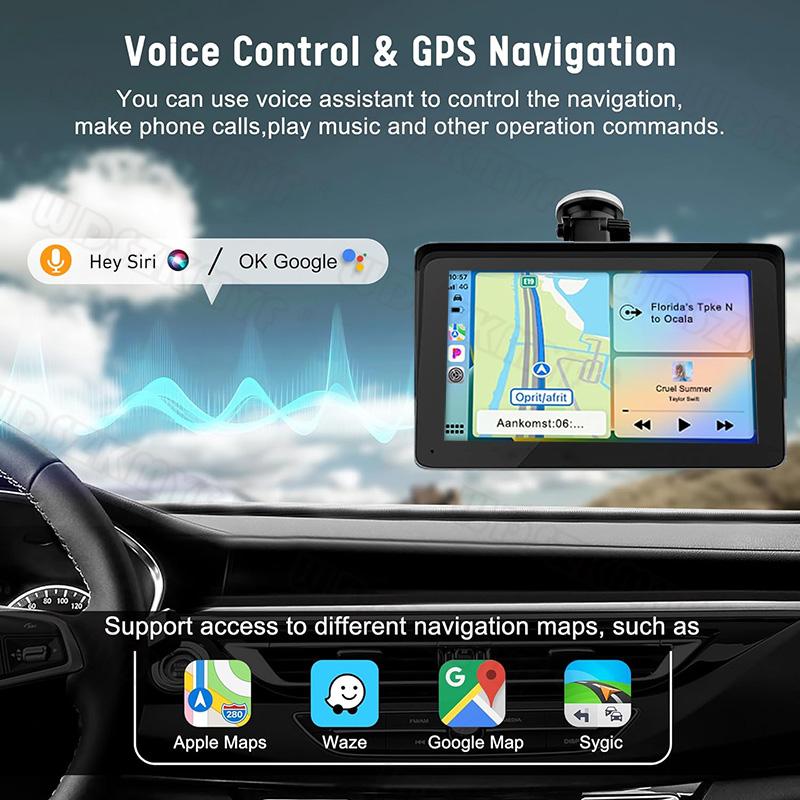 7inch Portable Touch Screen Wireless CarPlay Android Auto Bluetooth 5.0 Car Radio TF AUX Multimedia Video Player Rear View Cam