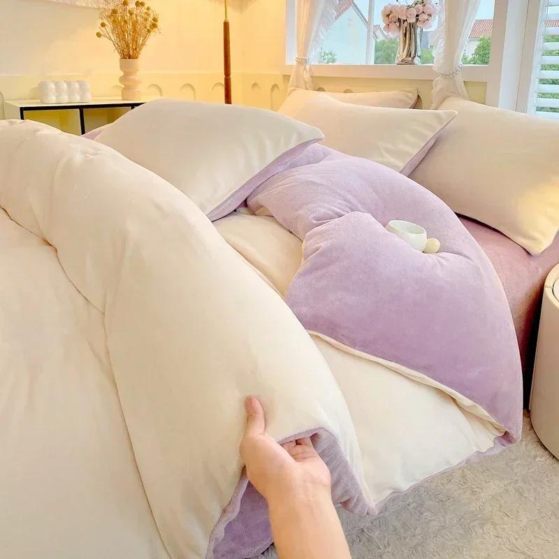 Новый однотонный высокограммовый плотный молочный бархат, одинарный пододеяльник, утолщенный теплый флис, большой размер, двуспальное постельное белье