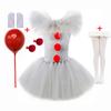 Pennywise Inspired Horrible Creature It Clown Tutu Dress Kids Joker Cosplay Costume with Hair Pin Gloves Girl Halloween Apparel
