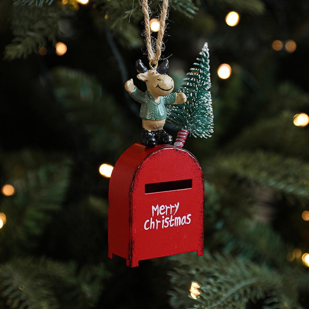 Cartoon Red Mailbox Hanging Ornament Elk Snowman Christmas Mailbox Decoration  Home Xmas Decor