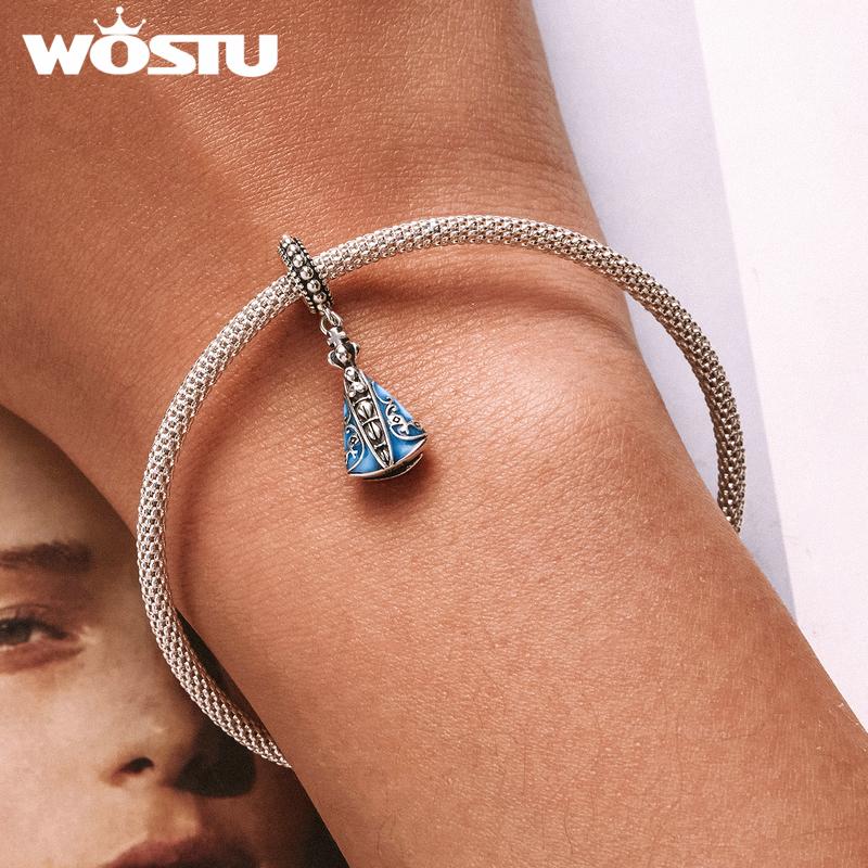 WOSTU Стерлингового Серебра 925 пробы Патронус Бразилии Шарм Синяя Эмаль Бусина Религиозный Подвеска Подходит Оригинальный Браслет Счастливые Ювелирные Изделия