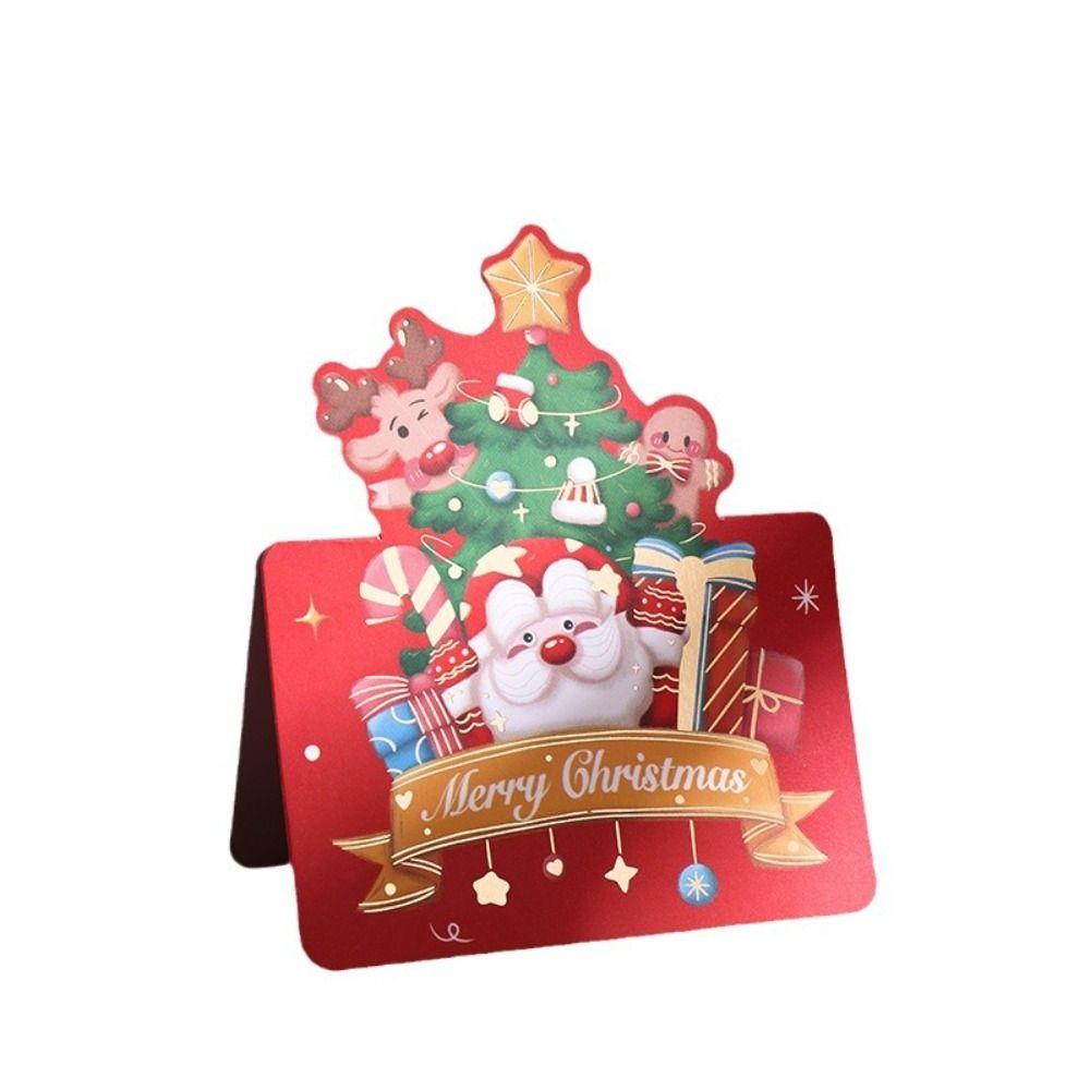 Santa Merry Christmas Cards Gold Foil Holiday Family Cards New Wreath Greeting Cards For Winter