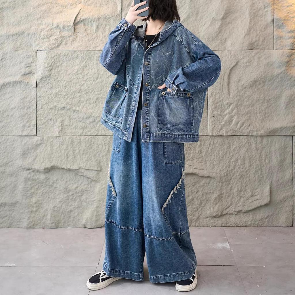 Женский джинсовый кардиган с капюшоном Весна 2026: Универсальный, Повседневный, Большого размера