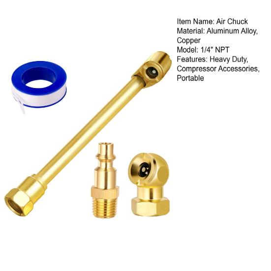 Набор из 4 шт. воздушного патрона с двойной головкой и закрытой шариковой шиной, воздушный патрон с резьбой 1/4 дюйма NPT, лента с штепсельной вилкой, адаптер для сверхмощного шинного патрона, манометр, компрессор