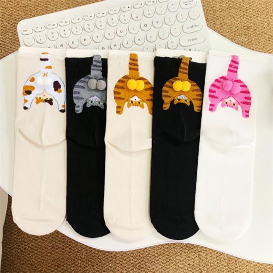 Cute Cat Socks with Balls 3D Fuzzy Balls Novelty Funny Animal Socks Women's Soft Cotton Crew Socks for Cat Lovers Christmas Birthday Gifts