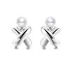 Winding cross pearl mini stud earrings women's new light luxury niche design sense advanced 999 silver needle exquisite earrings
