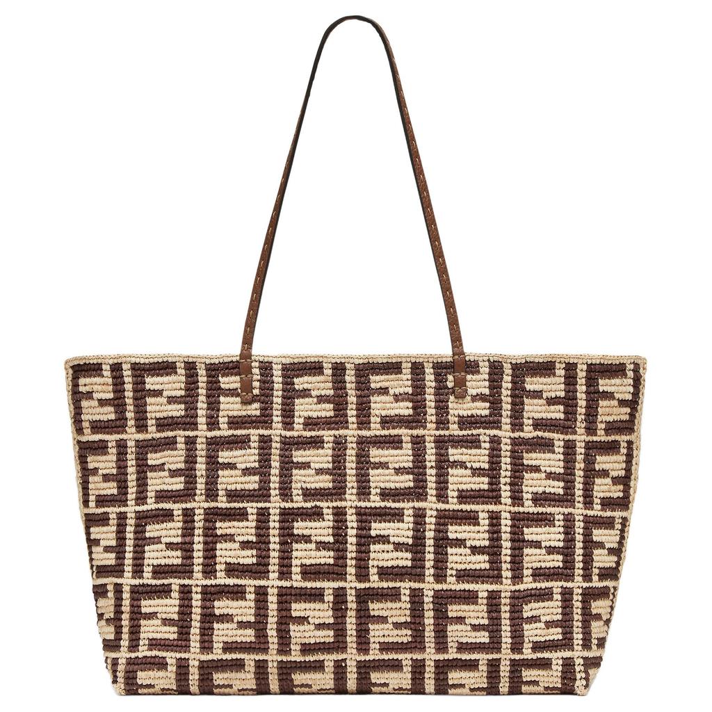 Fendi Плетеная сумка-тоут из рафии с узором крючком, сумка для покупок, женская сумка-тоут, коричневая 8BH425-AS3B-F1PII