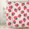 Cute Strawberry Shower Curtain for Kids Girls Bathroom,Girly Fruit Flower Fabric Shower Set Fun Aesthetic Restroom Decor