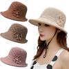 Foldable Flower Pearl Woven Hat Breathable Knit Fisherman Cap Lightweight Weave Bucket Hat Girls