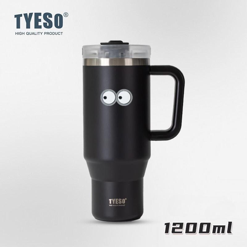 1200 мл Tyeso Вакуумная бутылка с ручкой из нержавеющей стали, автомобильная кружка, термокружка с соломинкой для горячей и холодной воды, дорожный стакан-термос с наклейкой-глазом