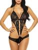 Женское нижнее белье с глубоким V-образным вырезом и кружевным цельным комбинезоном Babydoll Mini Bodysuit