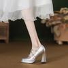Beautiful Silver Square Head Thick Heel Super High Heels Waterproof Table Mary Jane Women's Shoes Summer and Autumn 2025 New Versatile