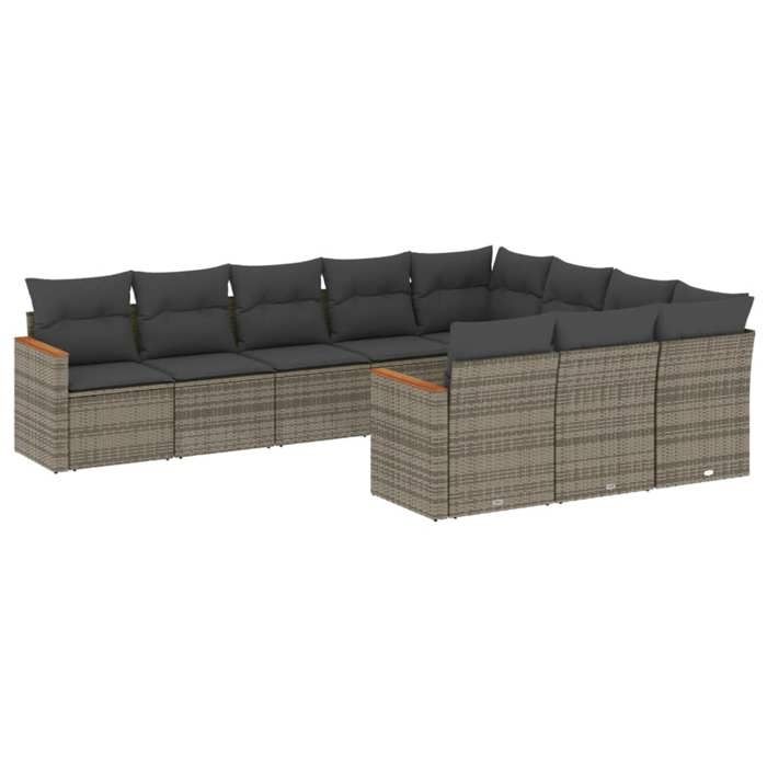 VidaXL Salon de Jardin avec Coussins 10 pcs, Canapés de Terrasse, Ensemble de Meubles de Patio, Mobilier d'Extérieur, Gris 3226340