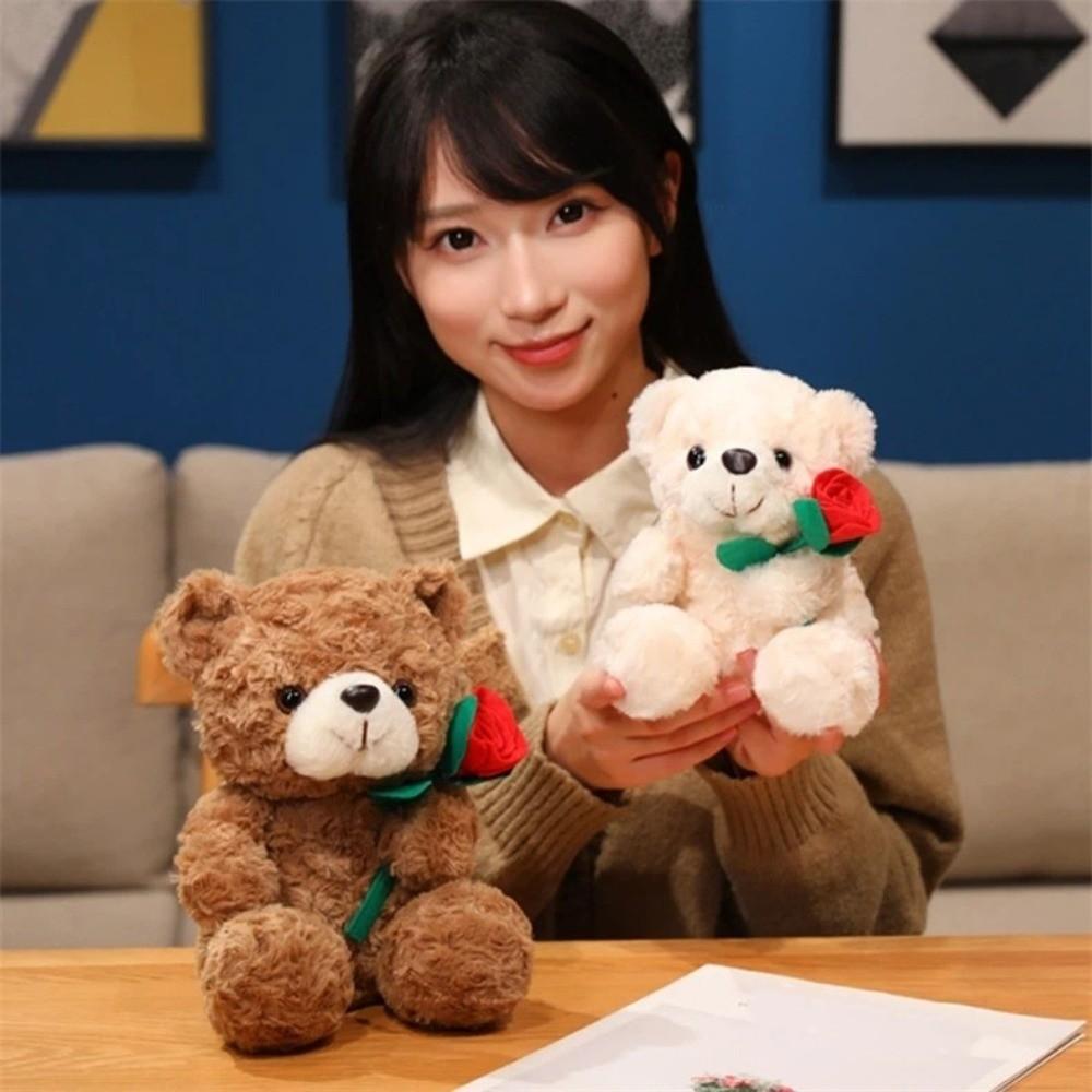 Red Heart Bear Plush Toy 16/25CM Bear Wear Rose Doll Creative Love Bear Doll Home Decoration