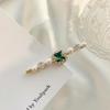Emerald Rhinestone Retro Hair Clip for Women - Versatile, Elegant One-Word Hairpin for Bangs