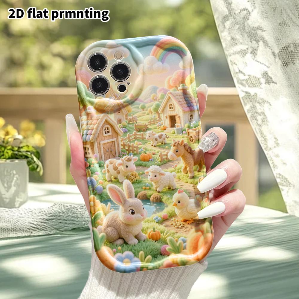Phone Case: 2D flat, suitable for iPhone 18 17 16 15 14 13 12Pro protective case, Rainbow Farm, perfect Christmas and Halloween holiday gift