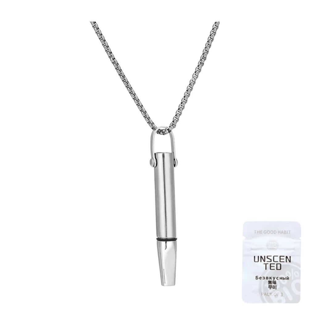 Breathing Necklace with Filter Cotton Titanium Steel Pendant Wear Resist Mindfulness Necklace for Smoking Cessation Tool