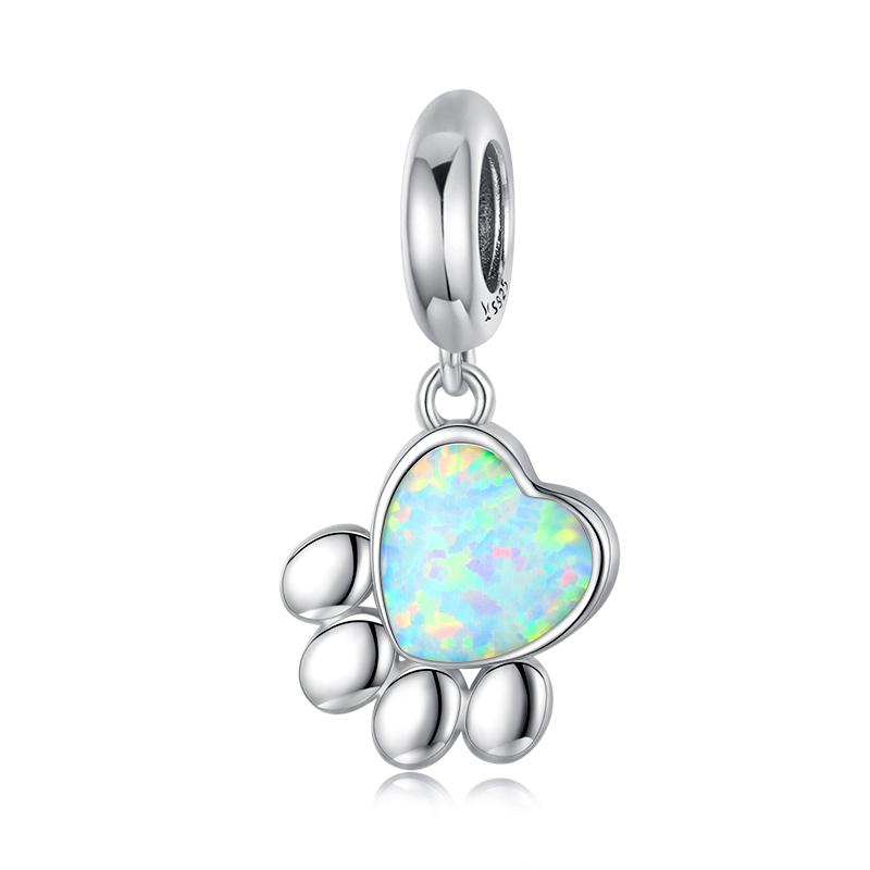 WOSTU 925 Sterling Silver Pink Crytal Heart Charms Cute Pet Paw Bead Fit Original Bracelet Necklace Family New Year Jewelry Gift