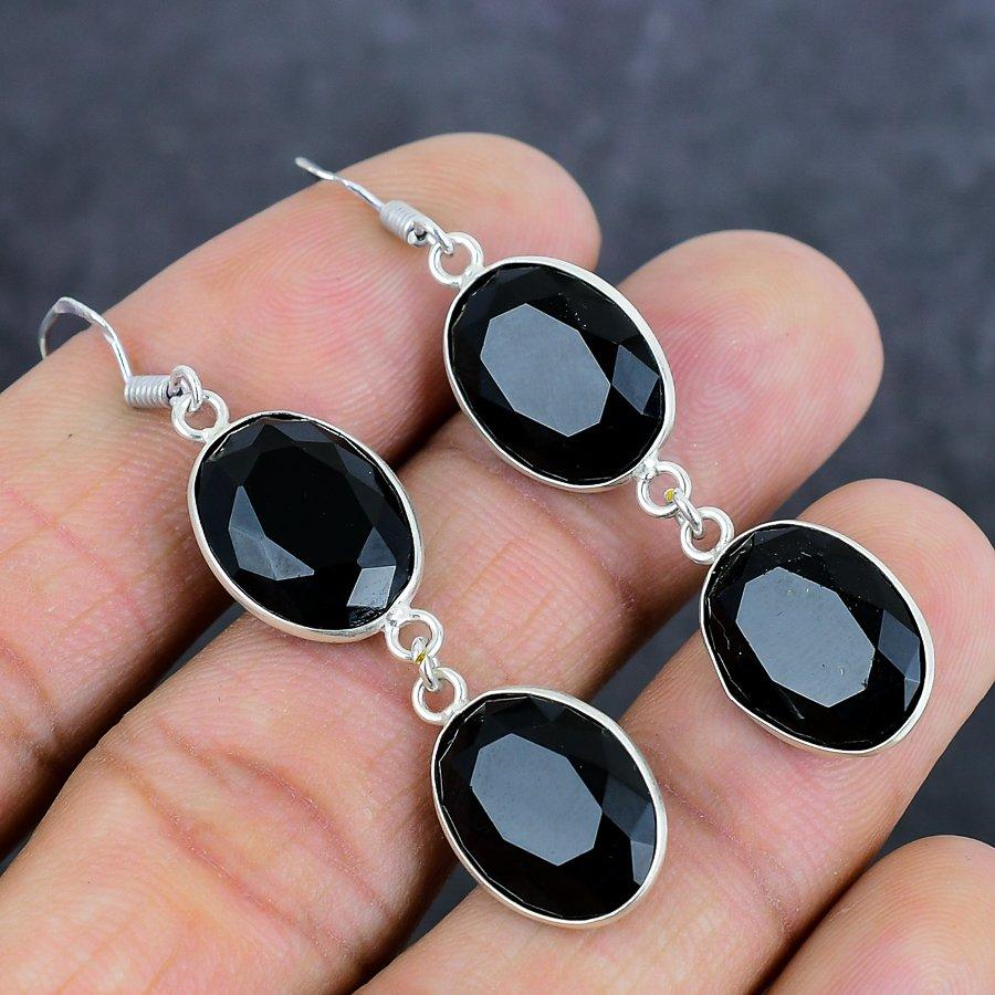 Серьги ручной работы из стерлингового серебра 925 пробы с черными шпинельными камнями 2,25 дюйма I3d07