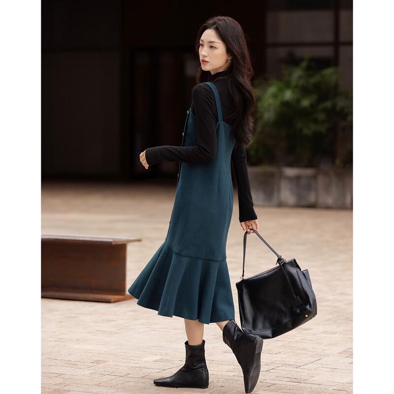 Женское твидовое платье-сарафан из смесовой шерсти с подтяжками и юбкой «рыбий хвост»