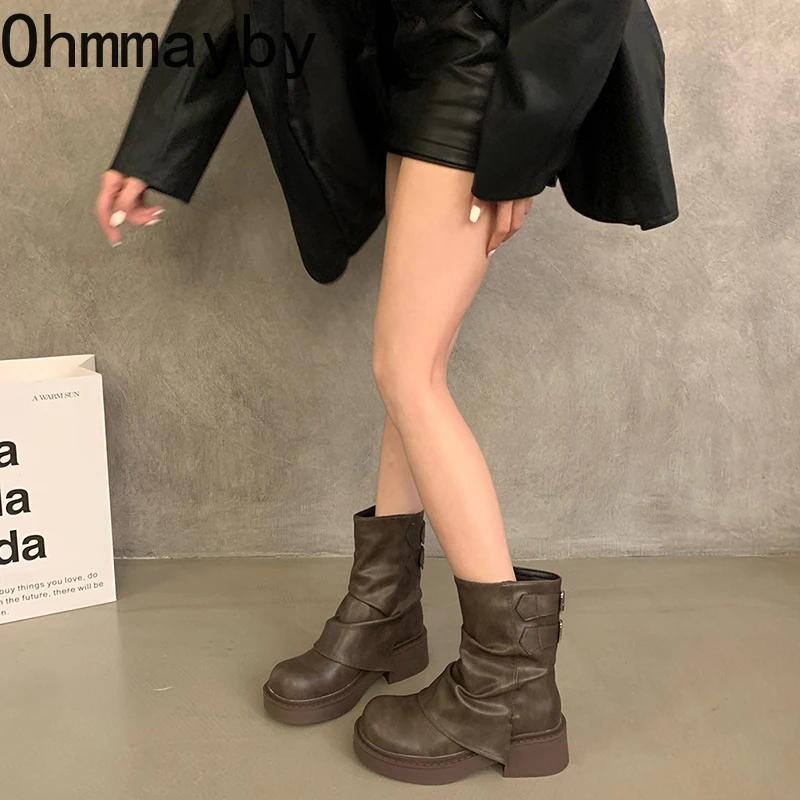 Fashion 2024 New Women Western Cowgirl Boots Fashion Slip On Short Boots Autumn Winter Thick Heel Women's Shoes