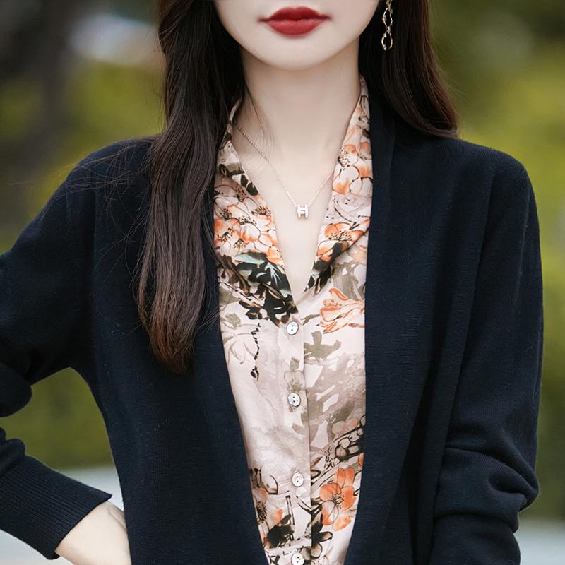 Женский кашемировый кардиган Qinghe кашемир 50% шерсть 50% шелк Женский осенне-зимний кашемировый кардиган мягкий и теплый