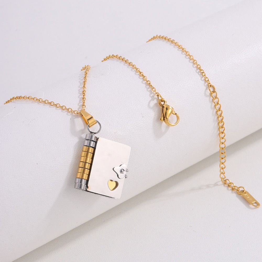 Openable Book Pendant Necklace Stainless Steel Lovers Choker Necklace Women's Sweater Chain  Couple