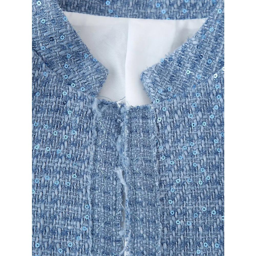 Женская короткая куртка с пайетками, воротником-стойкой, длинными рукавами и карманами, весна и осень, новый женский шикарный кардиган