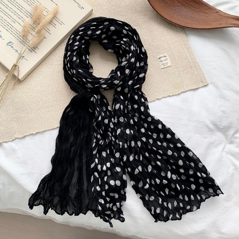 Cotton Wrinkle Linen Women Scarf Twisted Scarf Female Headscarf Korean Versatile Trend Pleated Shawl Scarf