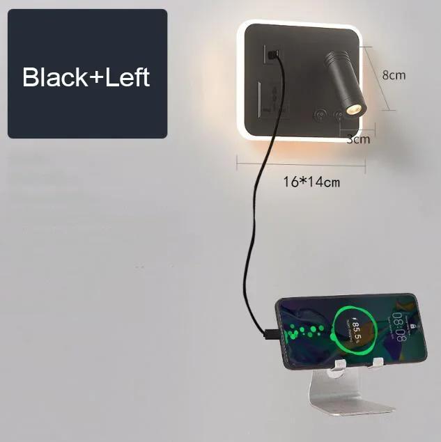 Светодиодные настенные лампы для сотовых телефонов с беспроводной зарядкой и USB-портом, скандинавские прикроватные светильники для спальни, вращающиеся с выключателем, лампа для чтения